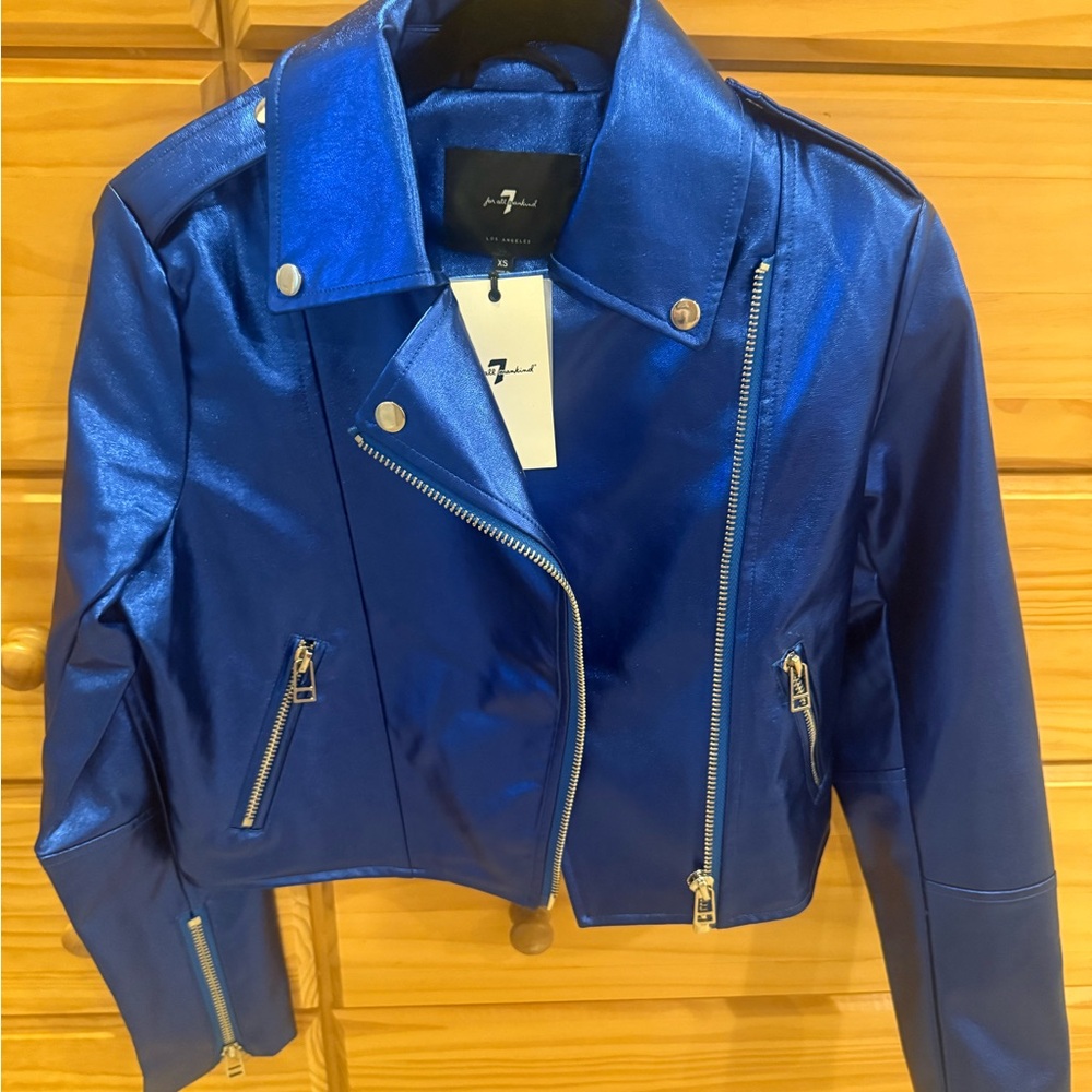 7 for All Mainkind - Stylish Blue Faux Leather Jacket. Size XS. NEW! - Picture 2 of 7